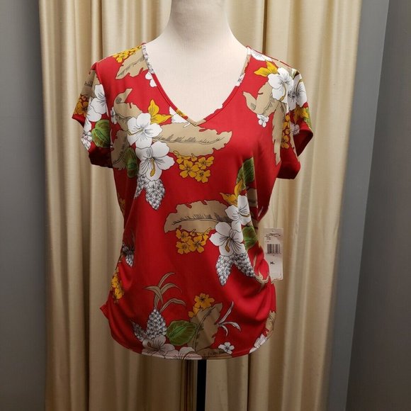 Nine West Tops Nine West Separates Size Xl Nwt Sunset Red Floral Top Poshmark